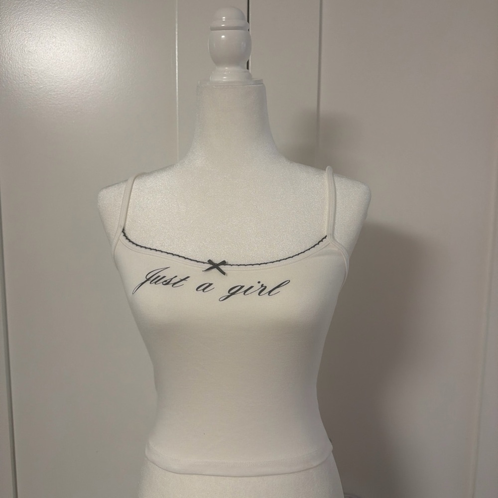 Garage White Spaghetti Strap Tank with Script Detail NWT